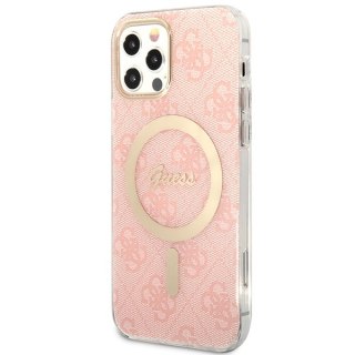 Zestaw Guess etui + ładowarka bezprzewodowa GUBPP12MH4EACSP Apple iPhone 12/12 Pro różowy/pink hard case 4G Print MagSafe