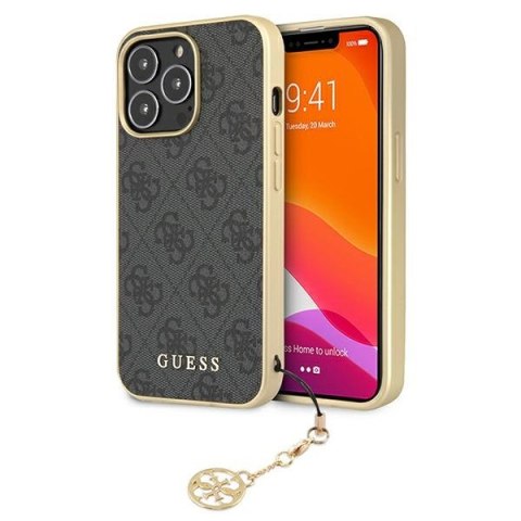 Etui na telefon iPhone 13 Pro Max Guess szare hardcase 4G Charms Collection