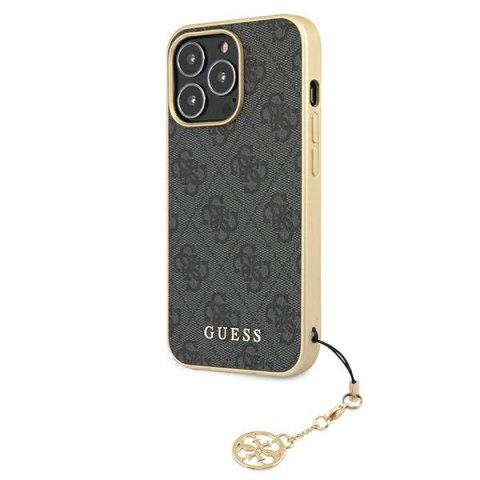 Etui na telefon iPhone 13 Pro Max Guess szare hardcase 4G Charms Collection