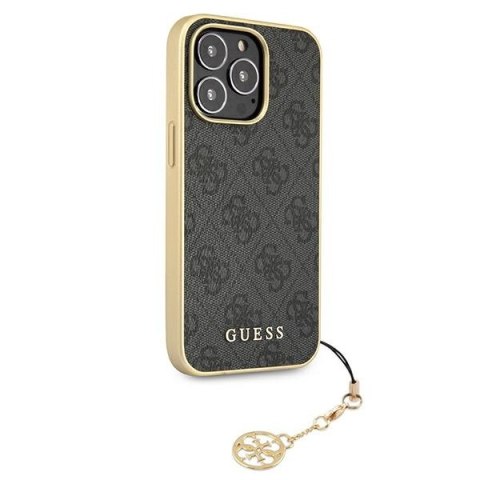 Etui na telefon iPhone 13 Pro Max Guess szare hardcase 4G Charms Collection