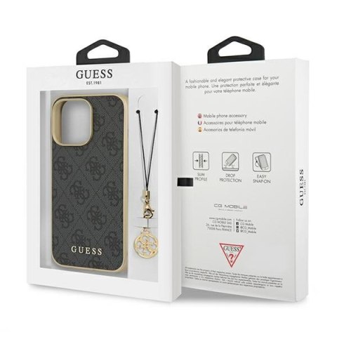 Etui na telefon iPhone 13 Pro Max Guess szare hardcase 4G Charms Collection