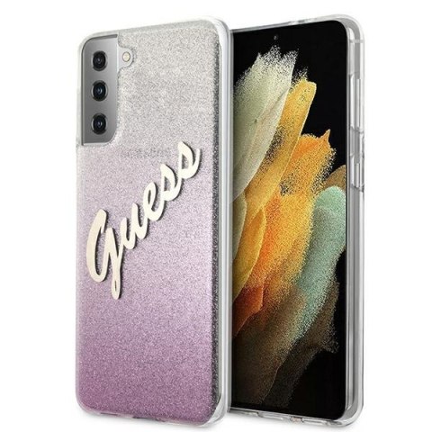 Etui Samsung Galaxy S21+ Plus Guess hardcase Glitter Gradient Script różowe