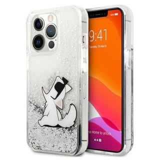 Etui na telefon iPhone 13 Pro Max Karl Lagerfeld srebrne Liquid Glitter