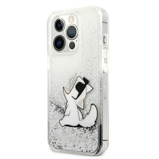 Etui na telefon iPhone 13 Pro Max Karl Lagerfeld srebrne Liquid Glitter