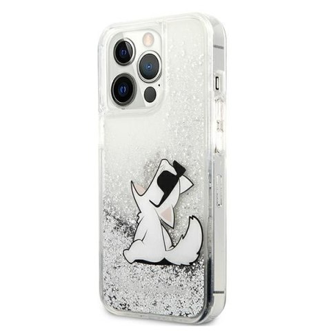 Etui na telefon iPhone 13 Pro Max Karl Lagerfeld srebrne Liquid Glitter