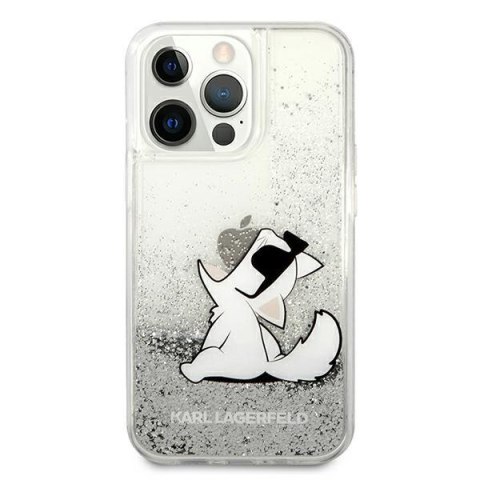 Etui na telefon iPhone 13 Pro Max Karl Lagerfeld srebrne Liquid Glitter