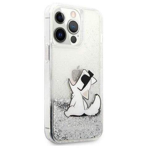 Etui na telefon iPhone 13 Pro Max Karl Lagerfeld srebrne Liquid Glitter