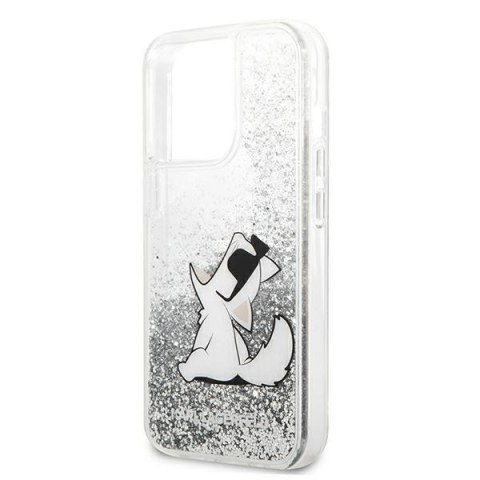 Etui na telefon iPhone 13 Pro Max Karl Lagerfeld srebrne Liquid Glitter