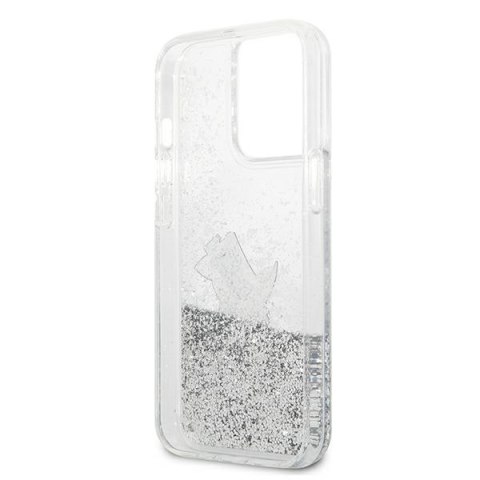 Etui na telefon iPhone 13 Pro Max Karl Lagerfeld srebrne Liquid Glitter