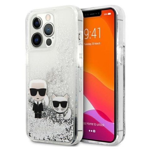 Etui na telefon iPhone 13 Pro Max Karl Lagerfeld srebrne Liquid Glitter