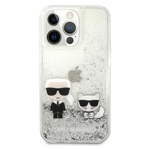 Etui na telefon iPhone 13 Pro Max Karl Lagerfeld srebrne Liquid Glitter