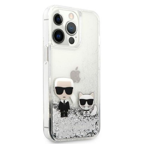 Etui na telefon iPhone 13 Pro Max Karl Lagerfeld srebrne Liquid Glitter