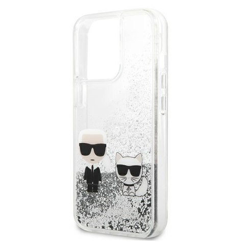 Etui na telefon iPhone 13 Pro Max Karl Lagerfeld srebrne Liquid Glitter