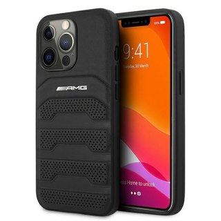 Etui na telefon iPhone 13 Pro Max Mercedes AMG czarny skórzany