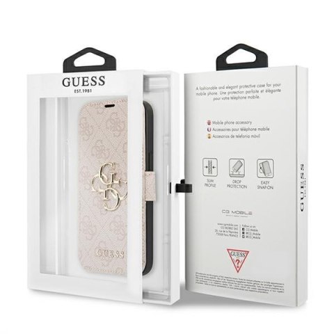 Etui na telefon iPhone 13 Pro Max Guess różowy book z metalowym logo