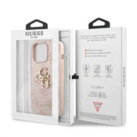 Etui na telefon iPhone 13 Pro Max Guess różowe hardcase z logo 4G