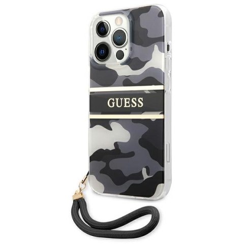 Etui na telefon iPhone 13 Pro Max Guess czarne hardcase Camo Strap