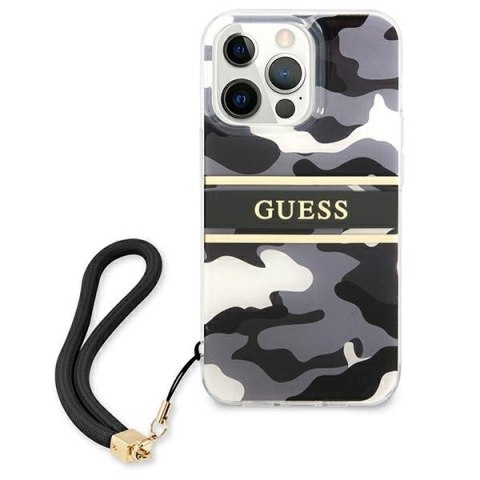 Etui na telefon iPhone 13 Pro Max Guess czarne hardcase Camo Strap