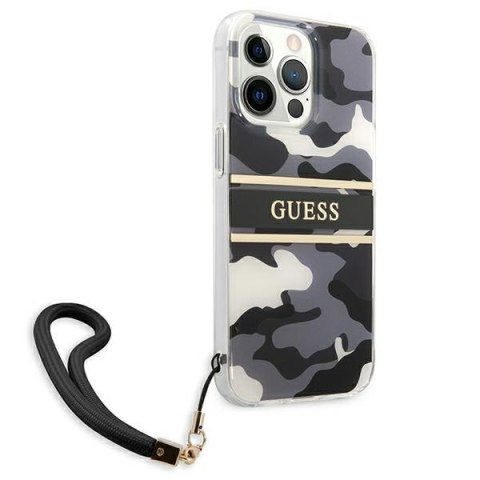 Etui na telefon iPhone 13 Pro Max Guess czarne hardcase Camo Strap