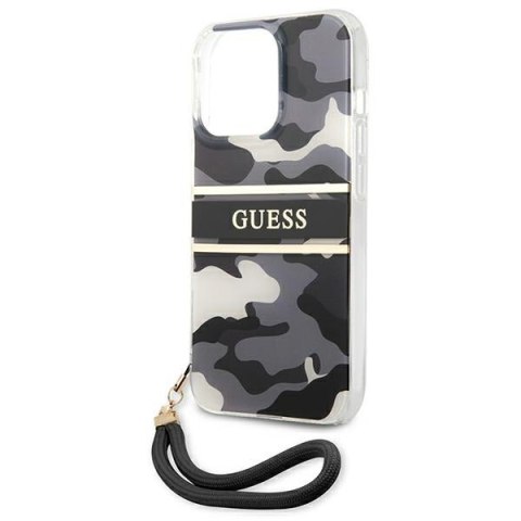 Etui na telefon iPhone 13 Pro Max Guess czarne hardcase Camo Strap