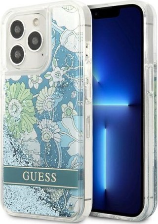 Etui na telefon iPhone 13 Pro Max Guess zielone Flower Glitter