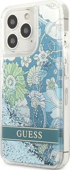 Etui na telefon iPhone 13 Pro Max Guess zielone Flower Glitter