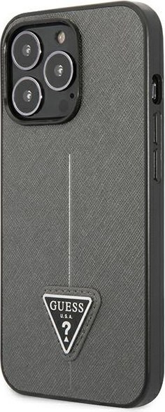 Etui na telefon iPhone 13 Pro Max Guess srebrne hardcase Saffiano