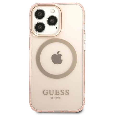 Etui iPhone 13 Pro Max Guess Gold Outline Translucent MagSafe różowe