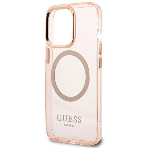 Etui iPhone 13 Pro Max Guess Gold Outline Translucent MagSafe różowe