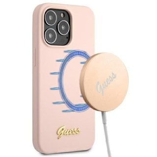 Etui na telefon iPhone 13 Pro Max Guess Silicone MagSafe jasnoróżowe