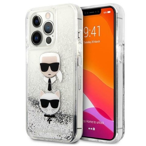 Etui na telefon iPhone 13 Pro Max Karl Lagerfeld srebrne Liquid Glitter