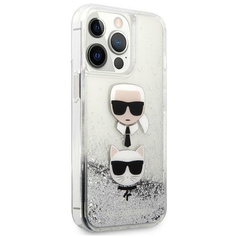 Etui na telefon iPhone 13 Pro Max Karl Lagerfeld srebrne Liquid Glitter