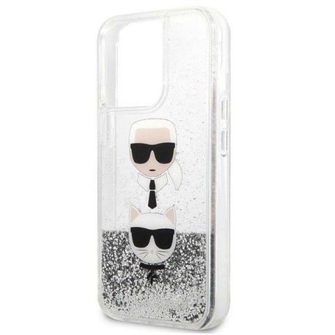 Etui na telefon iPhone 13 Pro Max Karl Lagerfeld srebrne Liquid Glitter