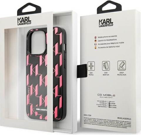 Etui na telefon iPhone 13 Pro Max Karl Lagerfeld różowe Monogram Plaque