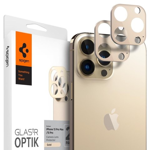 Szkło hartowane iPhone 13 Pro Max Spigen Optik Camera Lens Gold 2 PACK