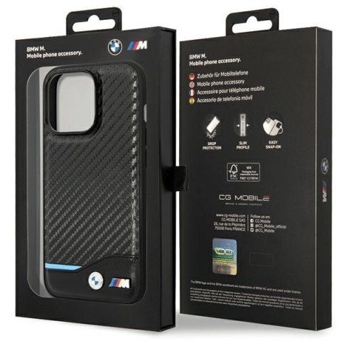 Etui iPhone 13 Pro Max BMW czarne hardcase Leather Carbon