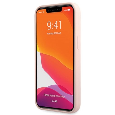 Etui na telefon iPhone 13 Pro Max Guess jasnoróżowe silikonowe z logo