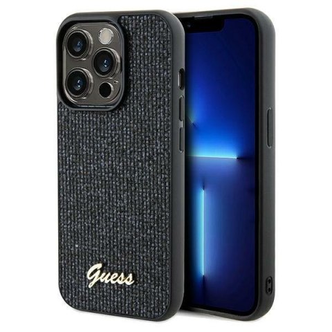 Etui na telefon iPhone 13 Pro Max Guess czarne hardcase Disco Metal Script