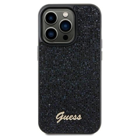 Etui na telefon iPhone 13 Pro Max Guess czarne hardcase Disco Metal Script