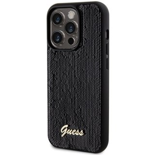 Etui na telefon iPhone 13 Pro Max Guess czarne hardcase Sequin Script