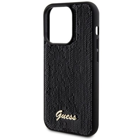 Etui iPhone 13 Pro Max Guess czarne hardcase Sequin Script Metal