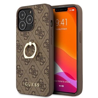 Etui na telefon iPhone 13 Pro Guess brązowy hardcase z ringiem 4G