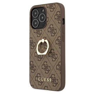 Etui na telefon iPhone 13 Pro Guess brązowy hardcase z ringiem 4G