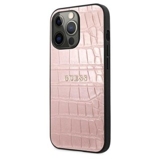 Etui na telefon iPhone 13 Pro Guess Croco Strap Różowy Hardcase