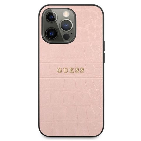 Etui na telefon iPhone 13 Pro Guess Croco Strap Różowy Hardcase