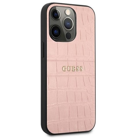 Etui na telefon iPhone 13 Pro Guess Croco Strap Różowy Hardcase