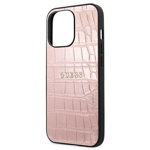 Etui na telefon iPhone 13 Pro Guess Croco Strap Różowy Hardcase