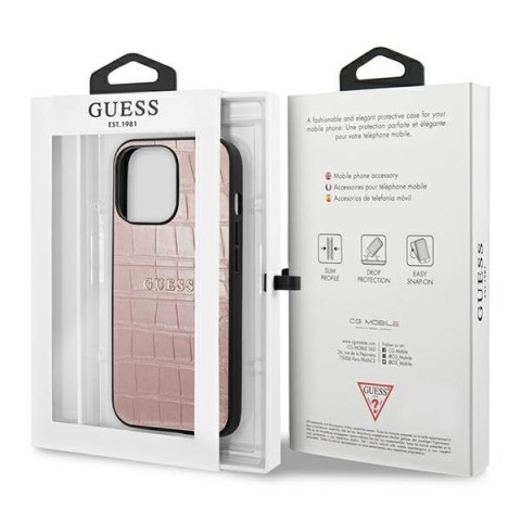 Etui na telefon iPhone 13 Pro Guess Croco Strap Różowy Hardcase