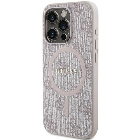 Etui iPhone 13 Pro Max Guess 4G Collection Leather Metal Logo MagSafe różowe