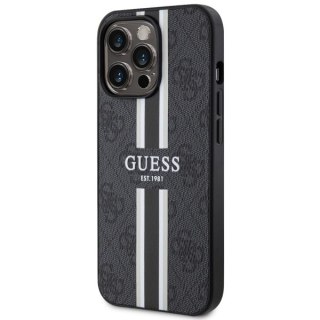 Etui na telefon iPhone 13 Pro Max Guess 4G MagSafe czarne z paskami